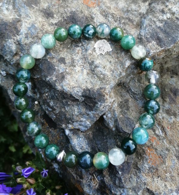 Bracelet femme en agate mousse verte