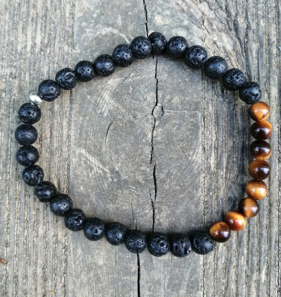Bracelet Perles Pierre De Lave Et œil De Faucon Bleu - Sur Mesure - Neuf Sans Emballage