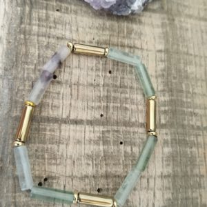 Bracelet "tube" en fluorite arc-en-ciel & hématite dorée
