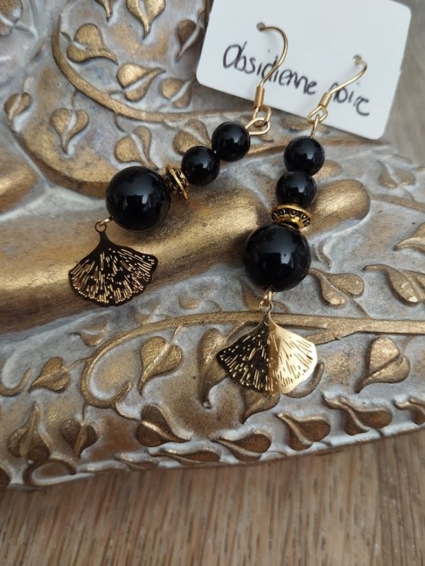 Boucles d'oreille en Obsidienne noire